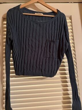 Natural Life Teal Cropped Knit Pullover with Pocket